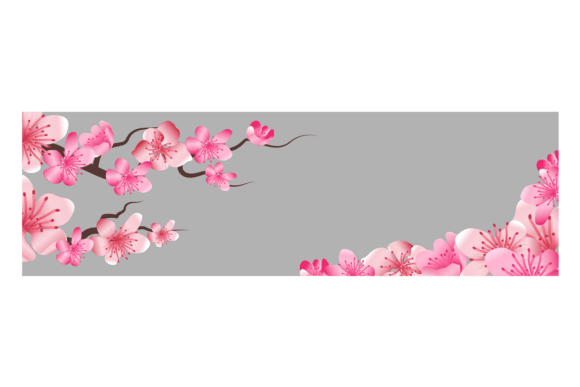 Blooming Pink Flowers Banner in Japanese Graphics