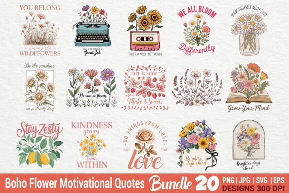 Boho Flowers Motivational Quotes Bundle: A Graphic Design Asset Review
