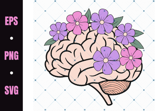 Brain with Flowers Floral Mental Health Graphics