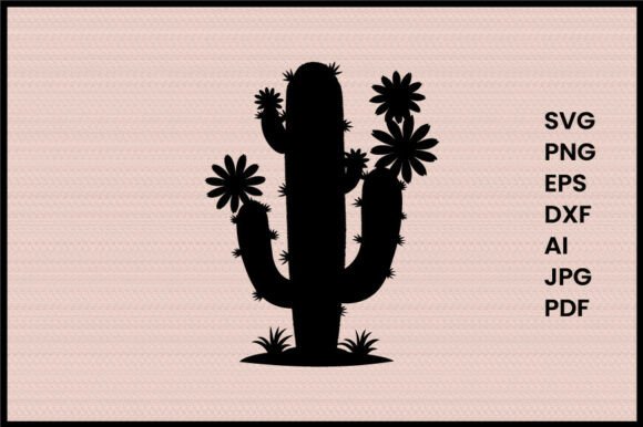 Cactus with Flowers Silhouette