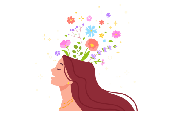 Calm Piece Woman with Flowers Growing Fr Graphics