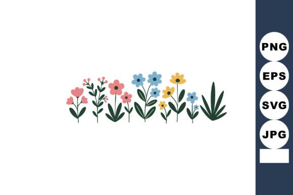 Colorful Pink Blue Yellow Flowers Graphics for Crafting