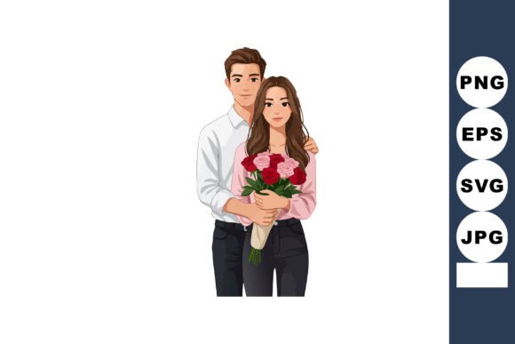 Couple Holding Bouquet of Red Roses Roma Graphics