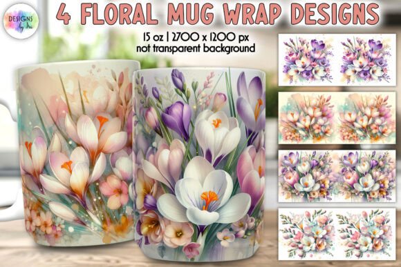 Crocus Flowers Mug Wrap, Spring Flowers Graphics