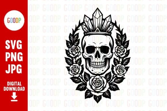 Crystal Crown Skull Roses Png – A Gothic Graphic for Branding and Marketing