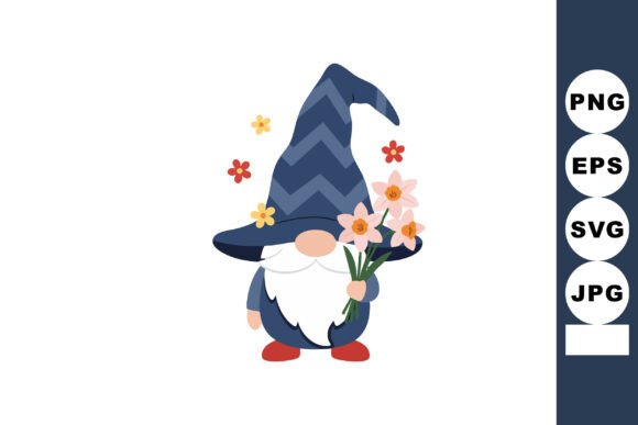 Cute Gnome Holding Pink Flowers with Blu Graphics