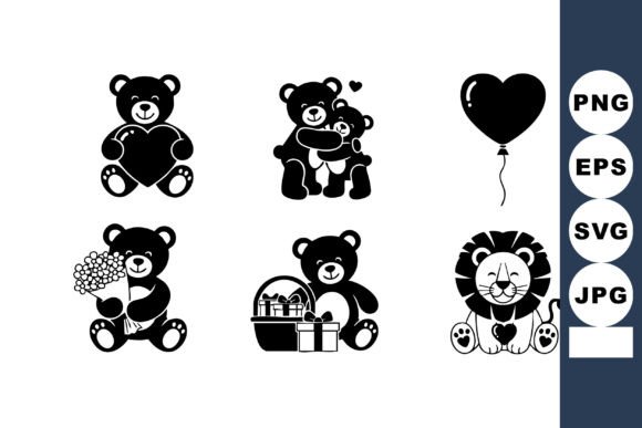 Cute Teddy Bears with Heart, Flowers, Gi Graphics