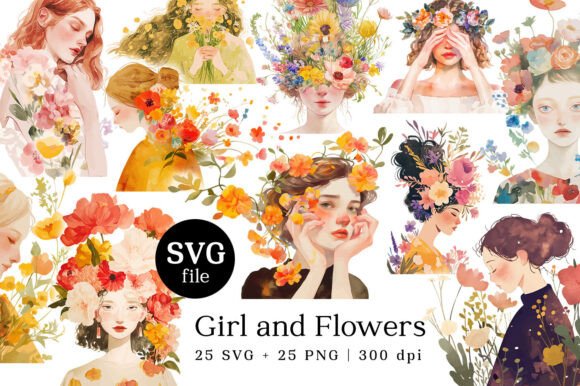 Girl and Spring Flowers Graphics for Local Branding