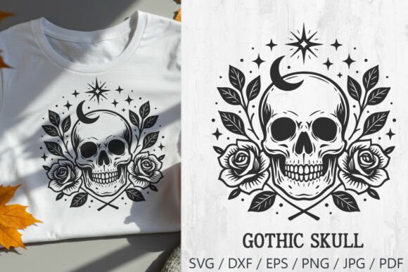 Gothic Skull with Roses Halloween Graphics