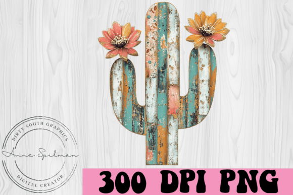 Grunge Cactus with Flowers Graphics