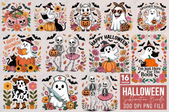 Halloween Ghost Fall Flowers Bundle Graphics