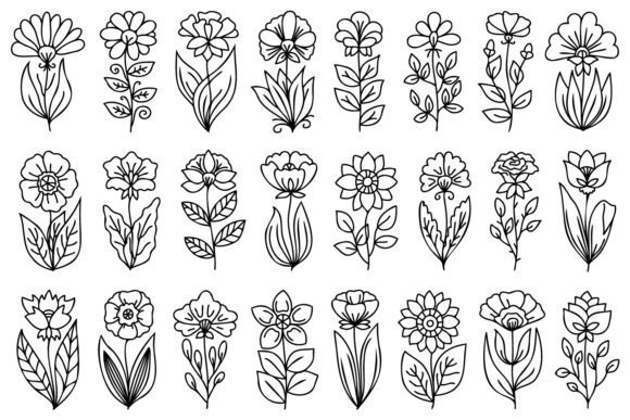 Hand Drawn Line Art Flowers for Graphic Designers