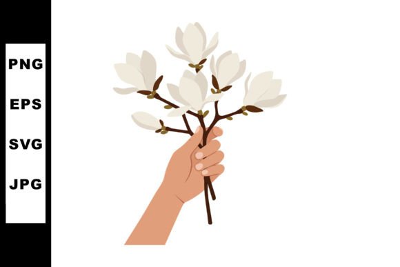 Hand Holding White Magnolia Flowers Graphics for Branding