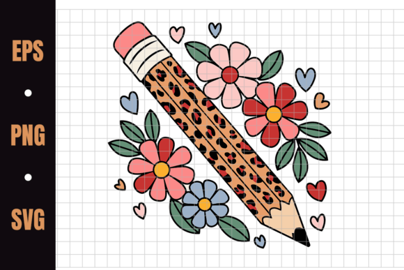 Leopard Print Pencil with Flowers Graphics