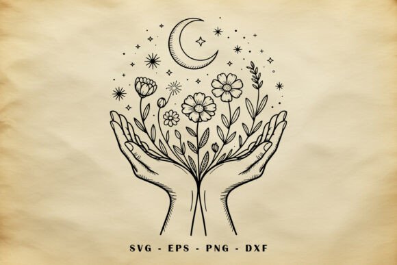 Mystical Hands with Flowers SVG for Crafting and Illustrations
