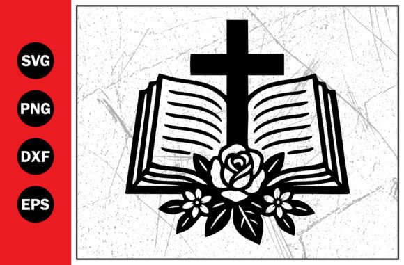 Open Bible Cross Rose and Flowers Graphics