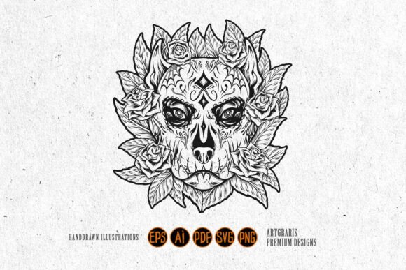Ornamental Dog Skull with Flowers Latina Graphics