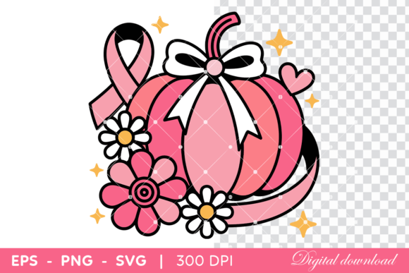 Pink Pumpkin with Ribbon and Flowers Graphics