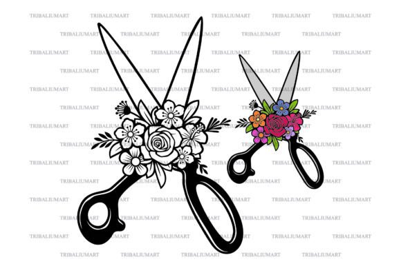 Scissors with Flowers Graphics