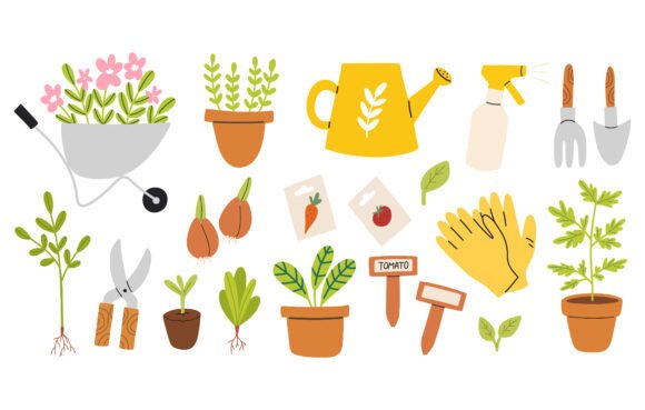 Set of Gardening Tools and Flowers in Po: A Graphic Design Asset for Branding