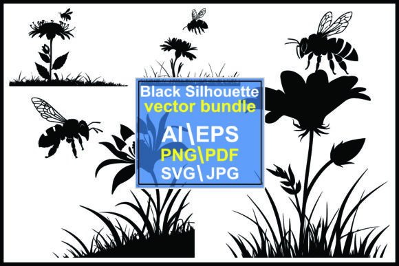 Silhouette Bees and Flowers Graphics
