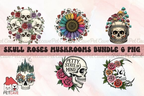 Skull Roses Mushrooms Bundle 6 Png – A Versatile Graphics Asset for Creative Sellers