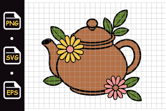 Tea Pot with Flowers Illustration Graphics