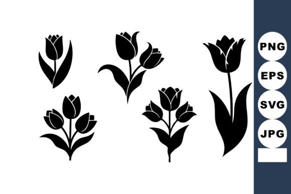 Tulip Flowers Silhouettes Vector Set for Graphics and Illustrations