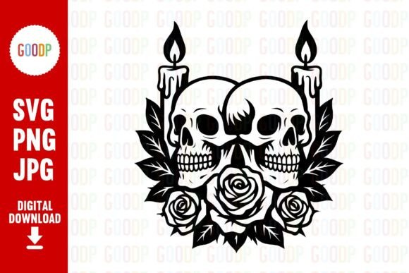 Twin Skulls Roses Candles SVG for Crafting and Design