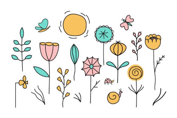 Vector Set with Different Flowers