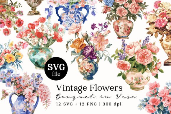 Vintage Spring Flowers Bouquet SVG PNG