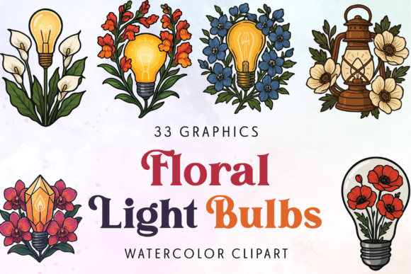 Watercolor Light Bulbs with Flowers SVG for Crafting