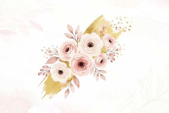 Watercolor Pink Roses Elegant Gold Graphics